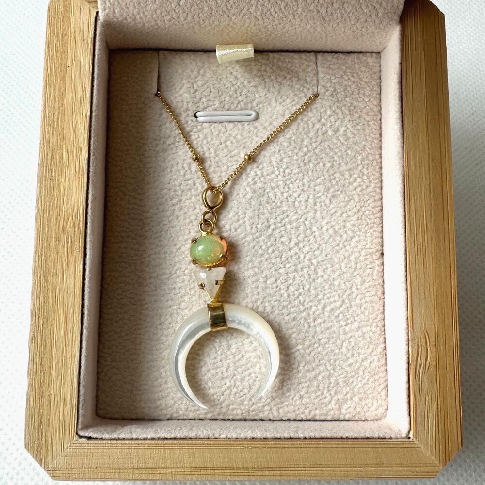 Munay Sacred Jewelry Opal/Mother of Pearl Crescent Moon Necklace 925 Gold Plated